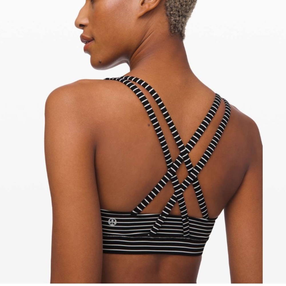 NWT Lululemon Energy Bra Mod Stripe Black White size 6